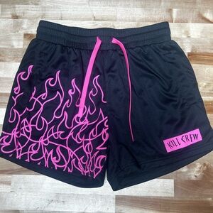 Kill Crew MUAY THAI FLAME SHORTS (MID THIGH CUT) - BLACK / PINK